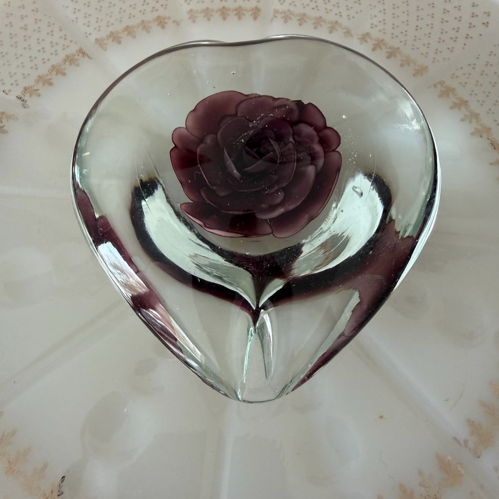 Heart-Shaped Glass Art with Purple Rose